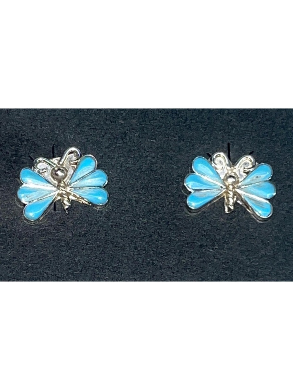 Zuni cluster turquoise butterfly inlay earrings sterling silver -Ken Yatsatie